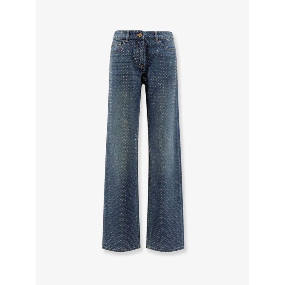 Elisabetta Franchi Women Blue Denim Jeans With All-Over Crystals